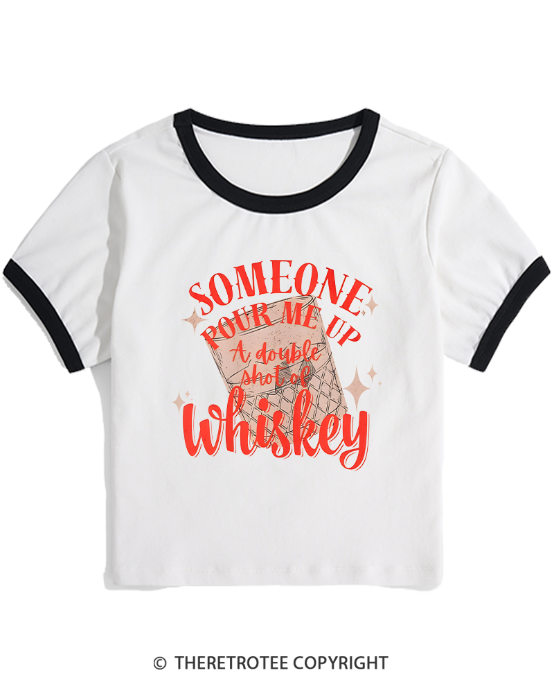 TheRetroTee Pour me a double Whiskey 1970s Women's Ringer T-shirt