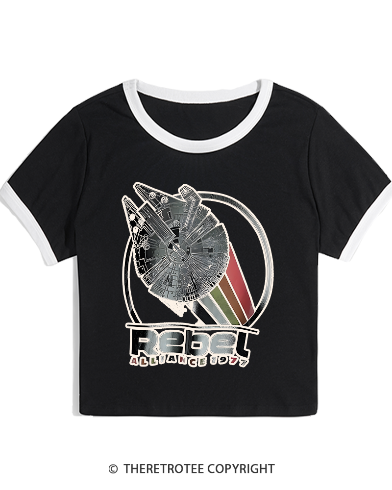 TheRetroTee 1977 Sci-Fi Spacecraft Inspired 1970s Women's Ringer T-shirt