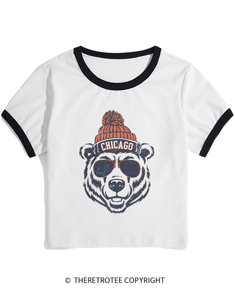 TheRetroTee Trendy Chicago Football Fan Women's Ringer T-shirt