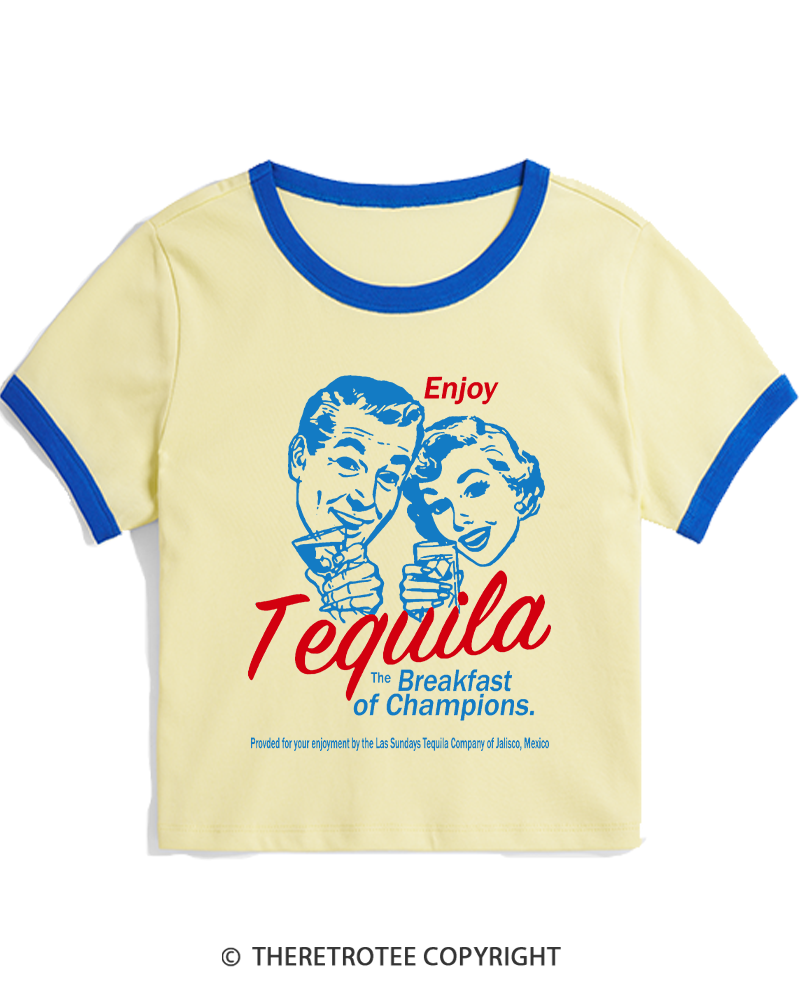 TheRetroTee Enjoy Tequila The Breakfast Of Champions 1950s Women's Ringer T-shirt