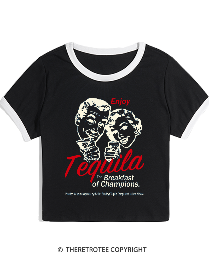 TheRetroTee Enjoy Tequila The Breakfast Of Champions 1950s Women's Ringer T-shirt