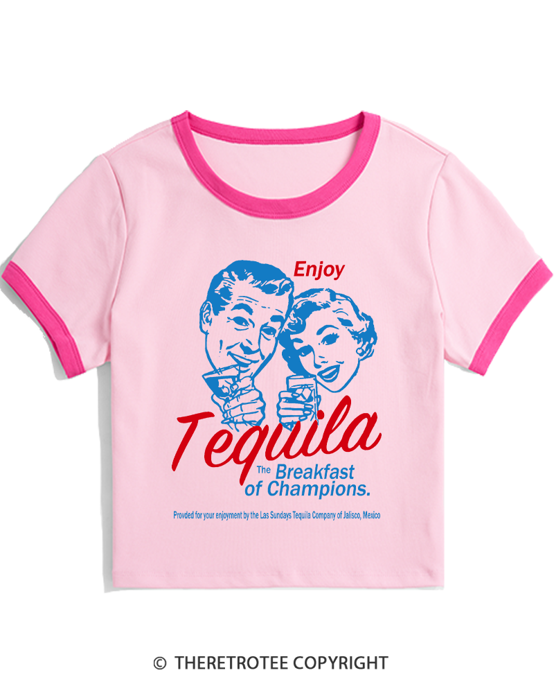 TheRetroTee Enjoy Tequila The Breakfast Of Champions 1950s Women's Ringer T-shirt