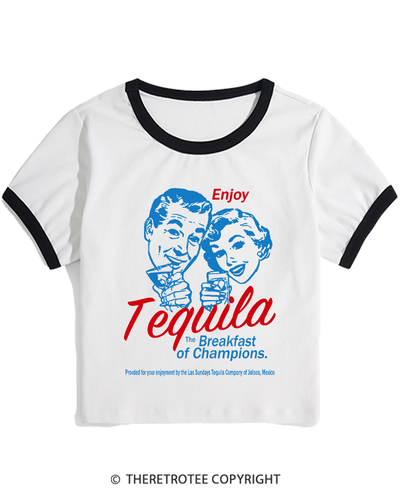 TheRetroTee Enjoy Tequila The Breakfast Of Champions 1950s Women's Ringer T-shirt
