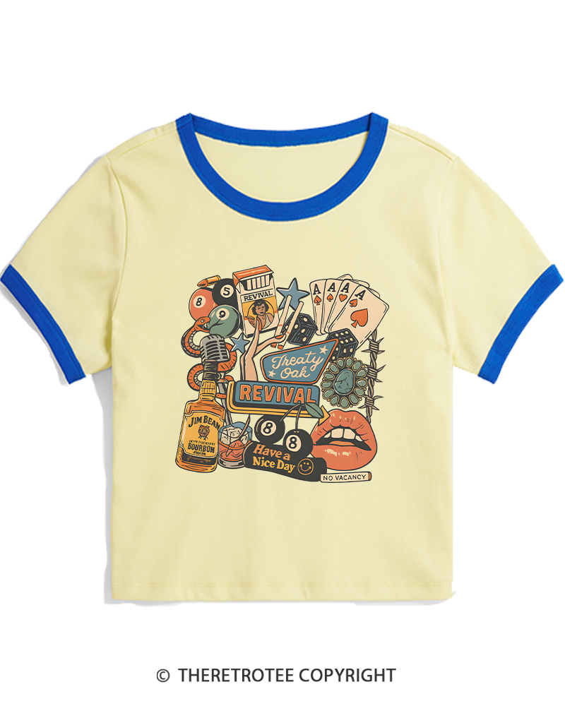 TheRetroTee Treaty Oak Revival 1950s Women's Ringer T-shirt