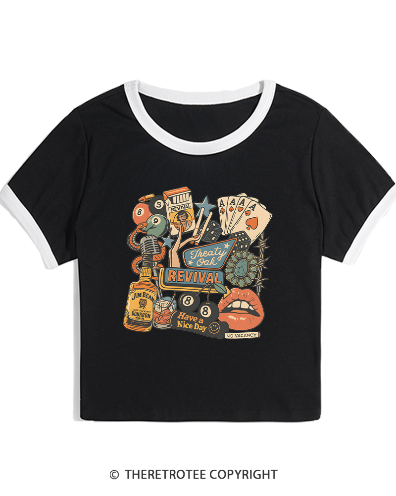 TheRetroTee Treaty Oak Revival 1950s Women's Ringer T-shirt