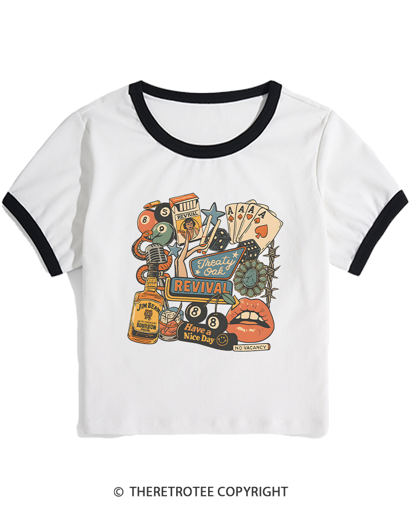 TheRetroTee Treaty Oak Revival 1950s Women's Ringer T-shirt