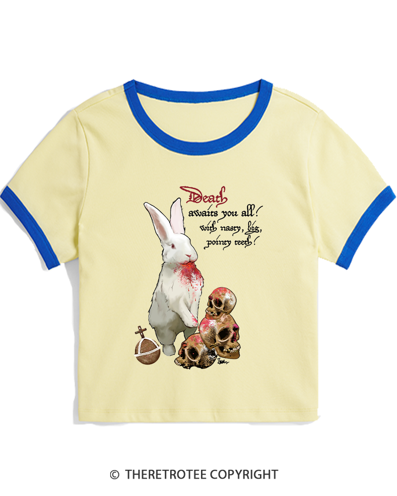 TheRetroTee Killer Rabbit of Caerbannog 1970s Women's Ringer T-shirt