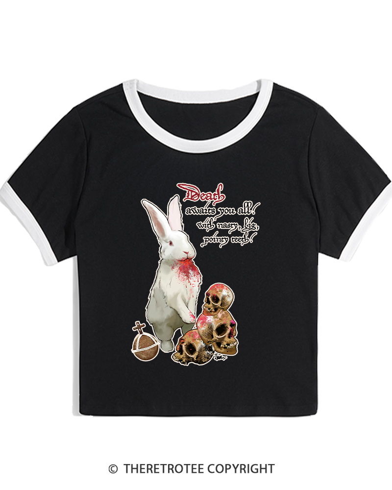 TheRetroTee Killer Rabbit of Caerbannog 1970s Women's Ringer T-shirt
