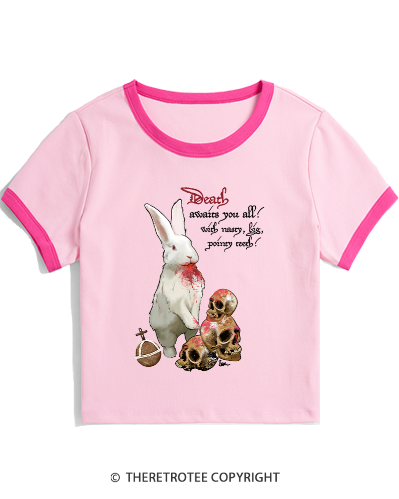 TheRetroTee Killer Rabbit of Caerbannog 1970s Women's Ringer T-shirt