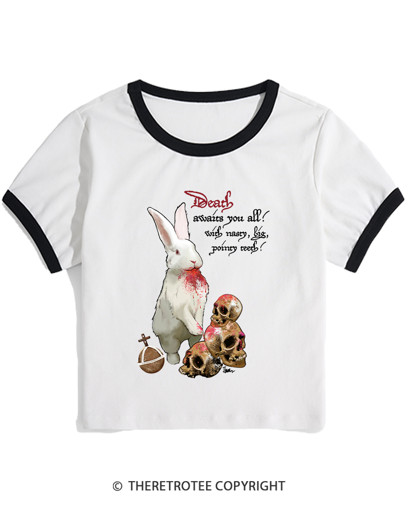 TheRetroTee Killer Rabbit of Caerbannog 1970s Women's Ringer T-shirt