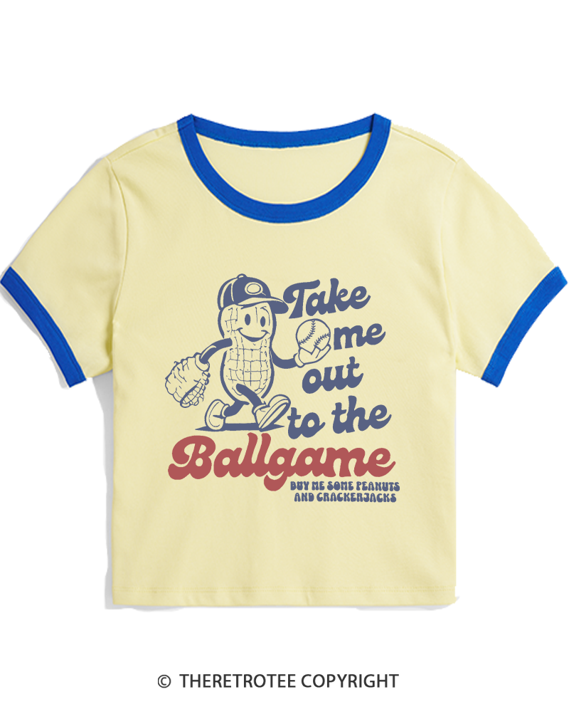 TheRetroTee Take Me Out To The Ballgame 1950s Women's Ringer T-shirt