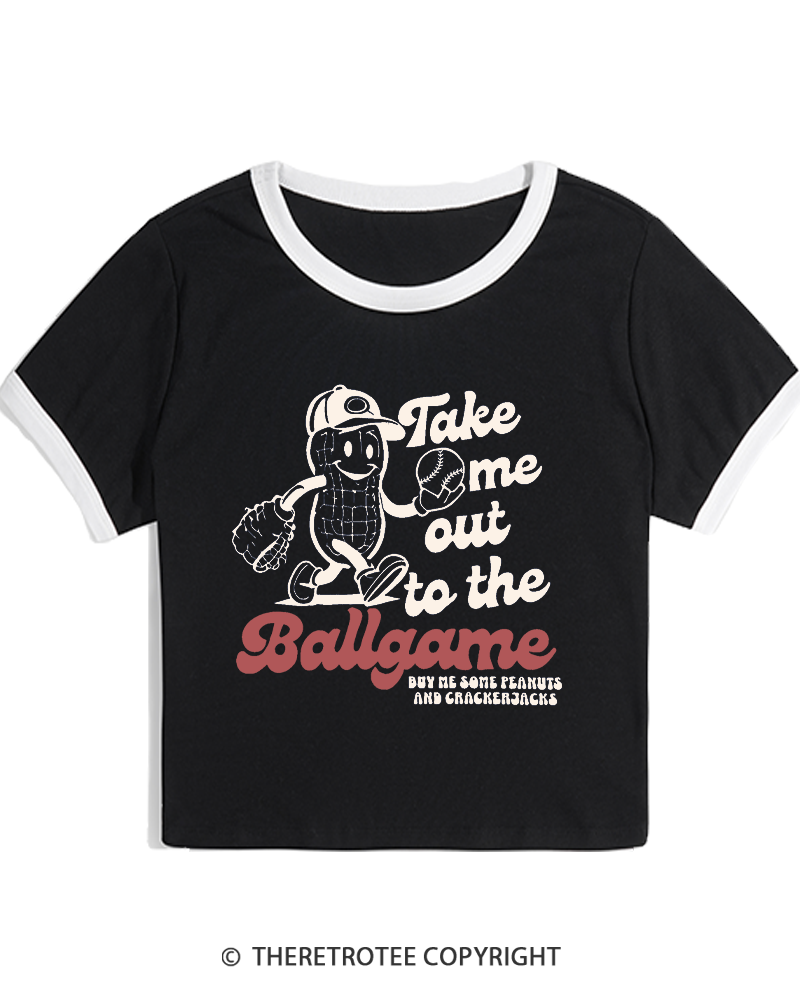 TheRetroTee Take Me Out To The Ballgame 1950s Women's Ringer T-shirt