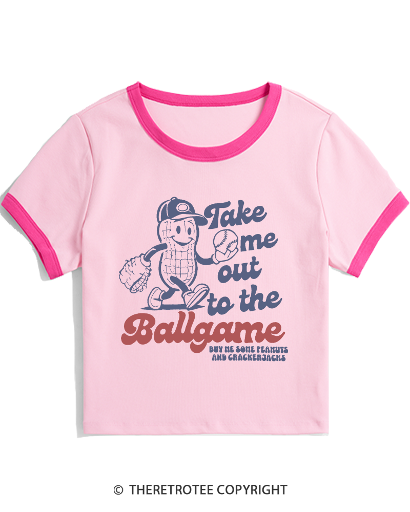TheRetroTee Take Me Out To The Ballgame 1950s Women's Ringer T-shirt