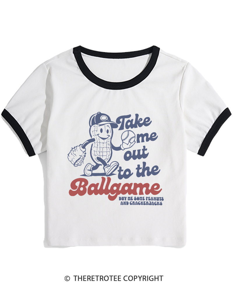 TheRetroTee Take Me Out To The Ballgame 1950s Women's Ringer T-shirt