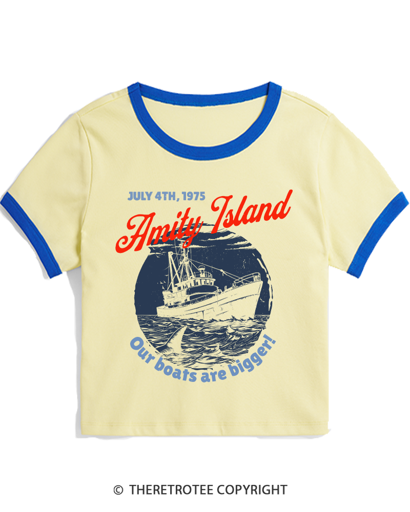 TheRetroTee Seaside Harbor 1970s Women's Ringer T-shirt