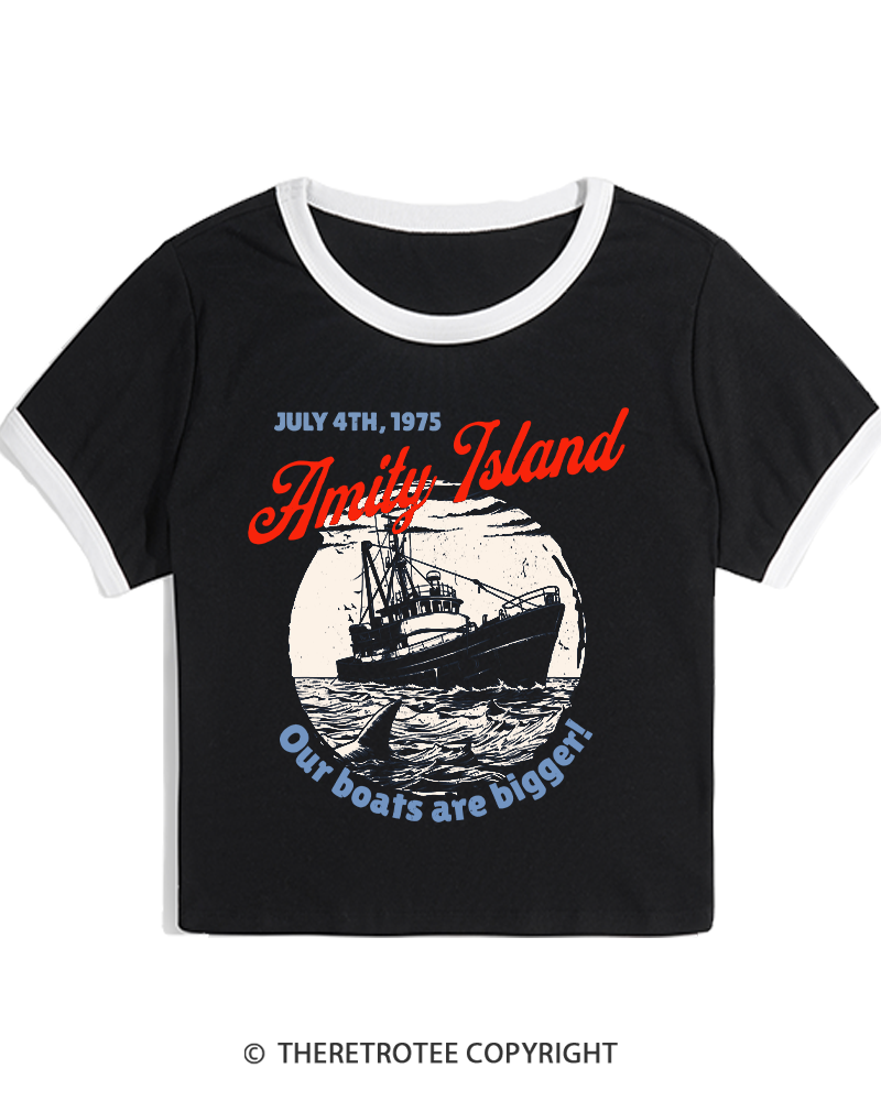 TheRetroTee Seaside Harbor 1970s Women's Ringer T-shirt