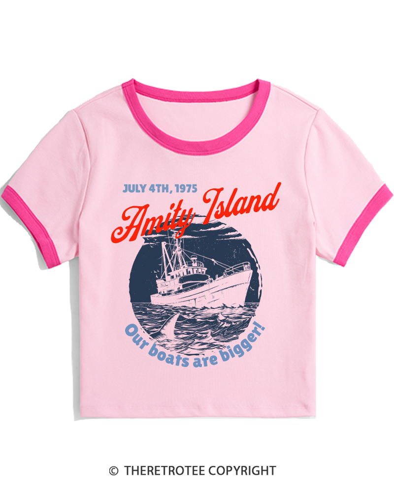 TheRetroTee Seaside Harbor 1970s Women's Ringer T-shirt