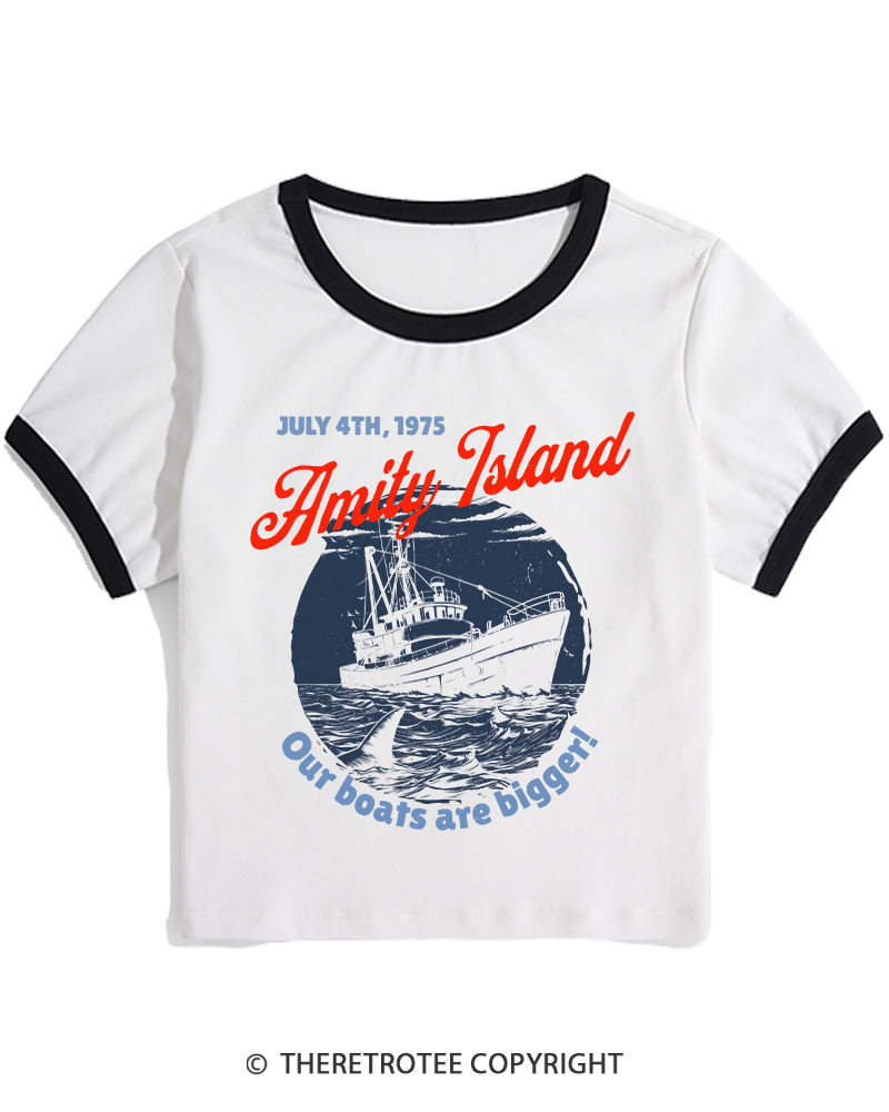 TheRetroTee Seaside Harbor 1970s Women's Ringer T-shirt