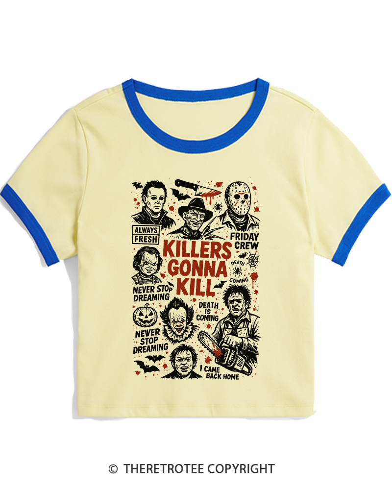 TheRetroTee Killers Gonna Kill Halloween Women's Ringer T-shirt