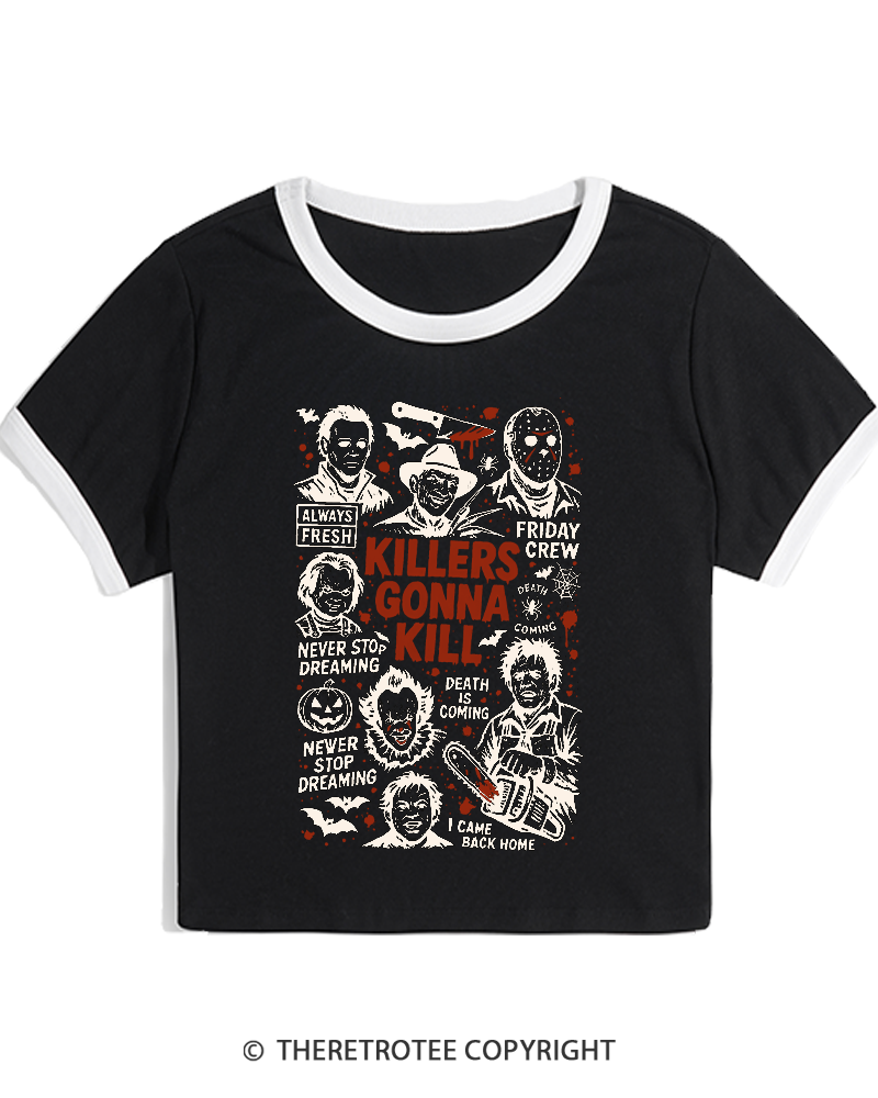 TheRetroTee Killers Gonna Kill Halloween Women's Ringer T-shirt