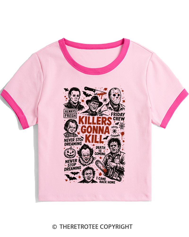 TheRetroTee Killers Gonna Kill Halloween Women's Ringer T-shirt
