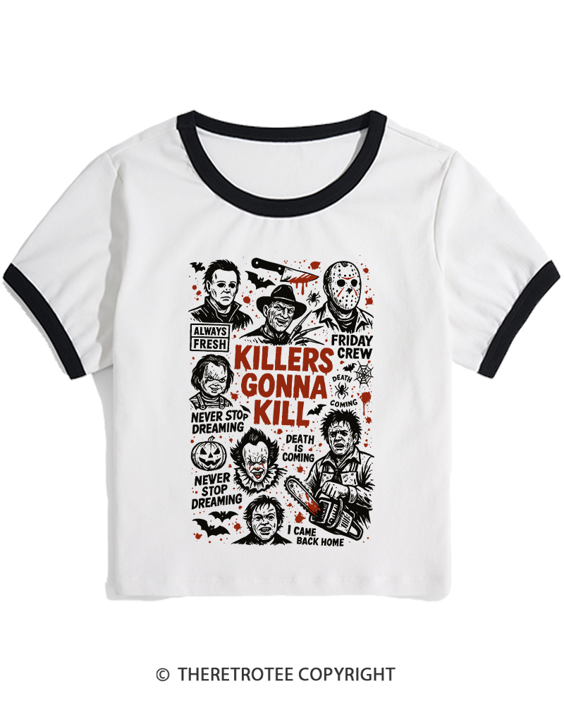 TheRetroTee Killers Gonna Kill Halloween Women's Ringer T-shirt