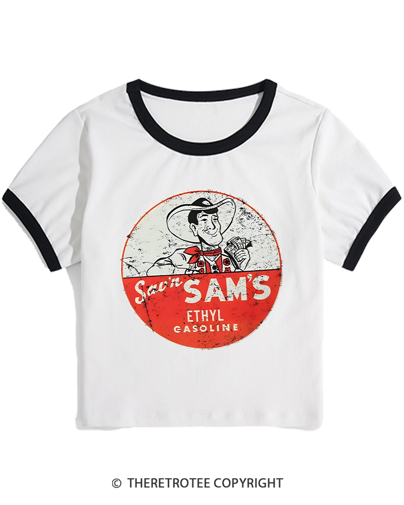 TheRetroTee Sav'n Sam's Service Stations 1950s Women's Ringer T-shirt
