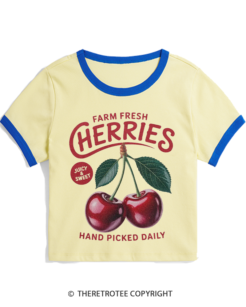 TheRetroTee Cherry Cottagecore 1960s Women's Ringer T-shirt