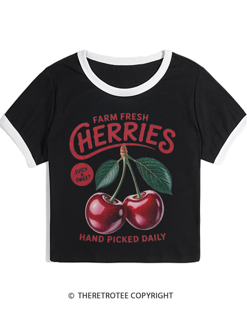 TheRetroTee Cherry Cottagecore 1960s Women's Ringer T-shirt