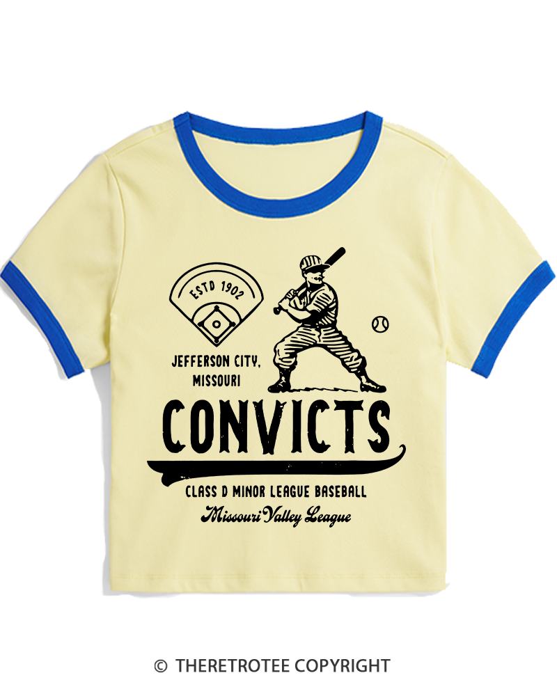 TheRetroTee 1900s River Valley Convicts Retro Women's Ringer T-shirt