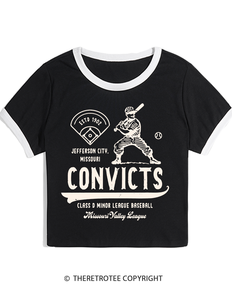 TheRetroTee 1900s River Valley Convicts Retro Women's Ringer T-shirt