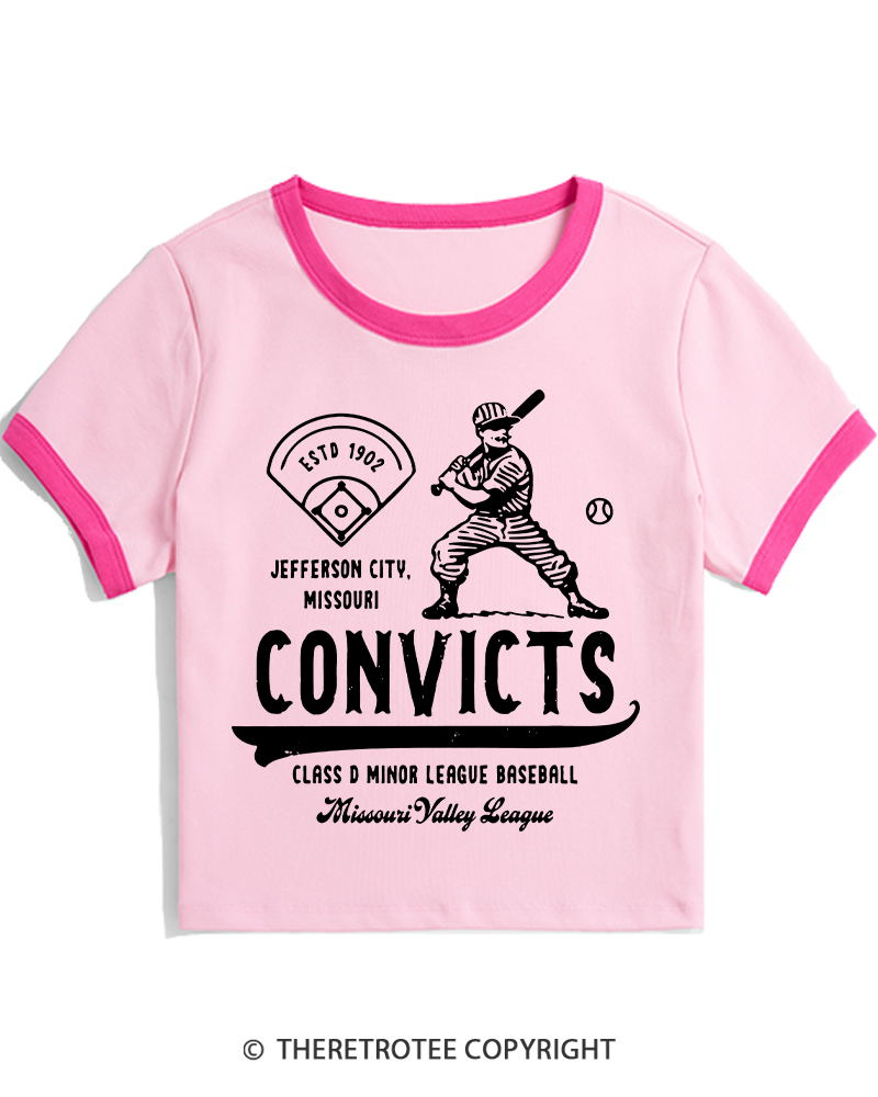 TheRetroTee 1900s River Valley Convicts Retro Women's Ringer T-shirt