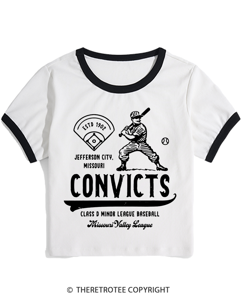 TheRetroTee 1900s River Valley Convicts Retro Women's Ringer T-shirt
