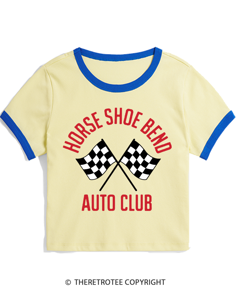 TheRetroTee Horse Shoe Bend Auto Club 2010s Women's Ringer T-shirt