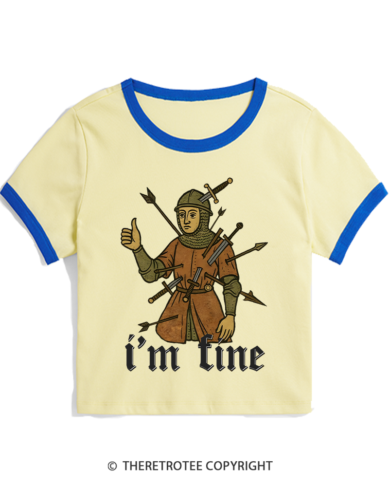 TheRetroTee Medieval Knight I’m Fine 1970s Women's Ringer T-shirt