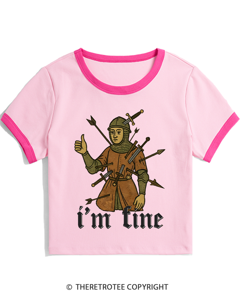 TheRetroTee Medieval Knight I’m Fine 1970s Women's Ringer T-shirt