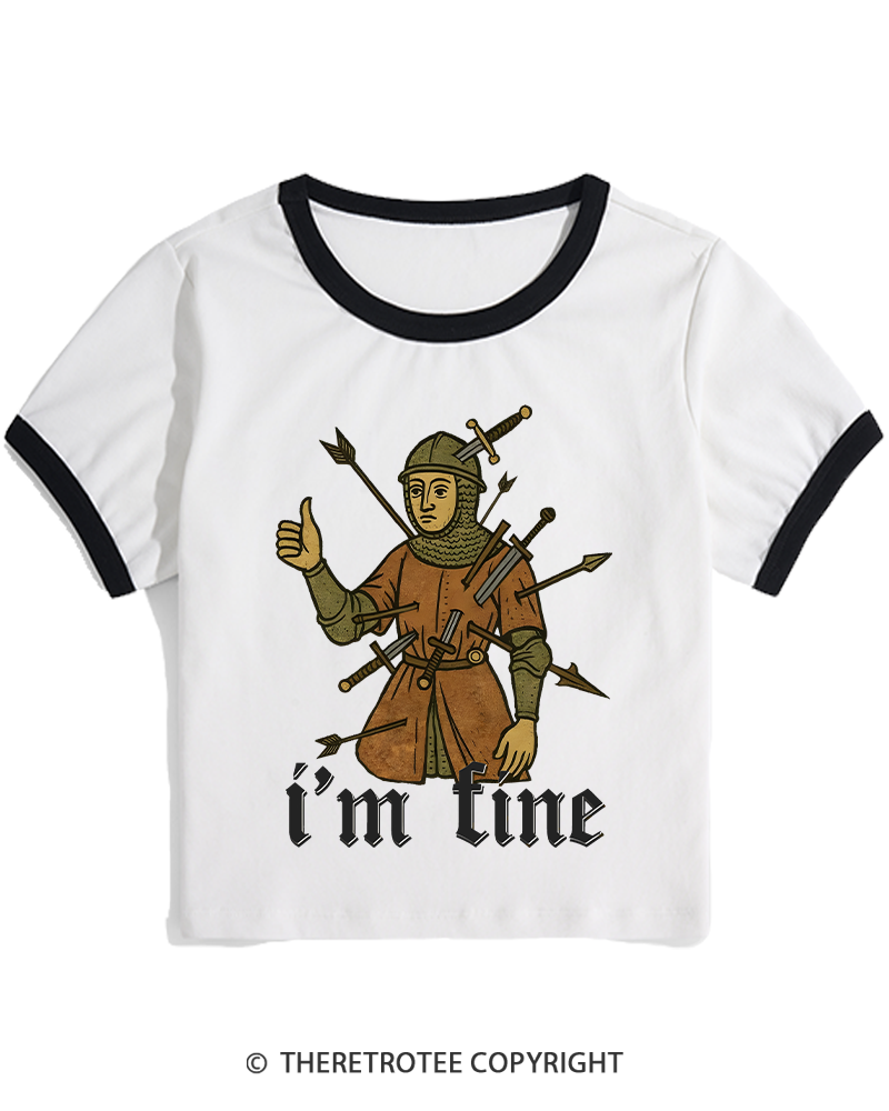 TheRetroTee Medieval Knight I’m Fine 1970s Women's Ringer T-shirt