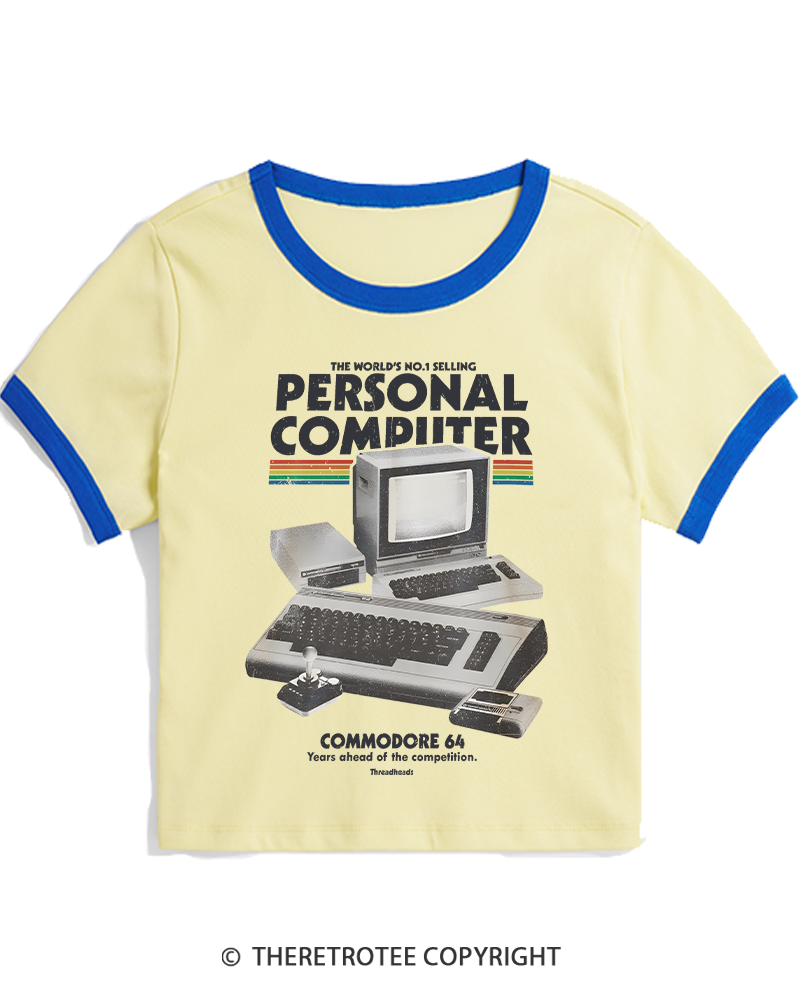 TheRetroTee Commodore 64 1980s Women's Ringer T-shirt