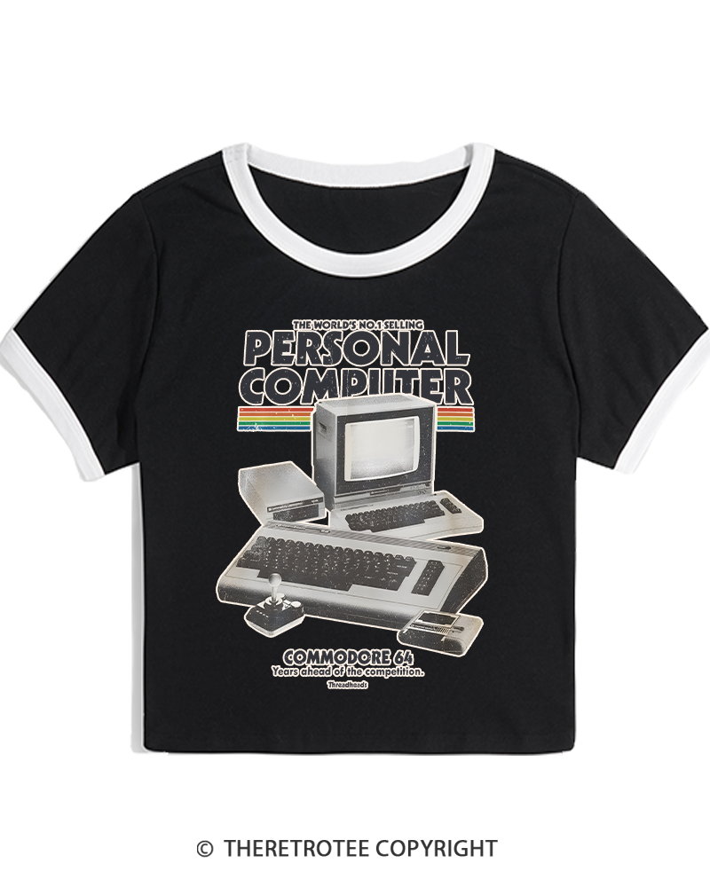 TheRetroTee Commodore 64 1980s Women's Ringer T-shirt