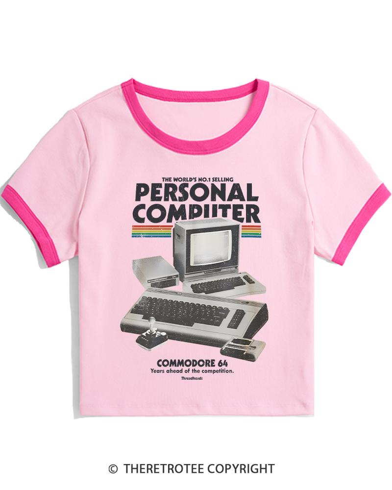 TheRetroTee Commodore 64 1980s Women's Ringer T-shirt