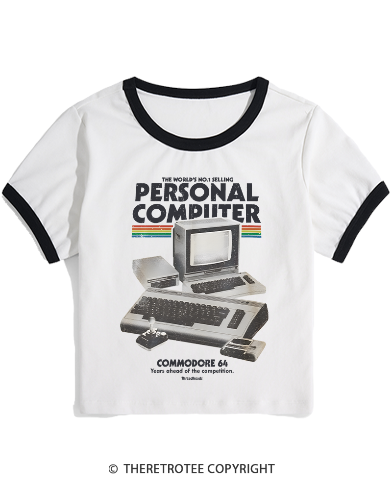 TheRetroTee Commodore 64 1980s Women's Ringer T-shirt