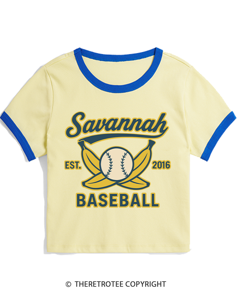 TheRetroTee Retro Savannah Baseball 2010s Women's Ringer T-shirt