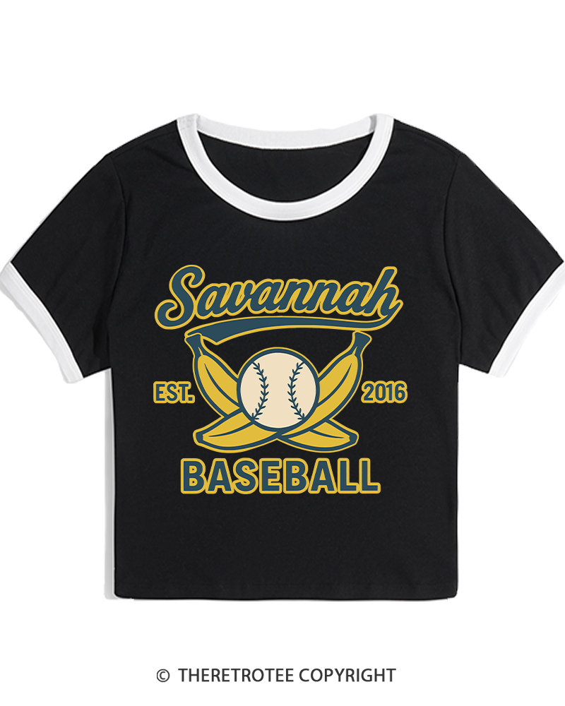 TheRetroTee Retro Savannah Baseball 2010s Women's Ringer T-shirt