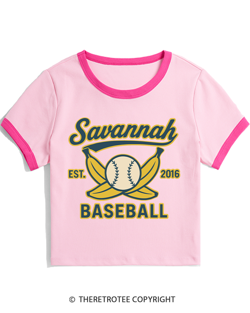 TheRetroTee Retro Savannah Baseball 2010s Women's Ringer T-shirt