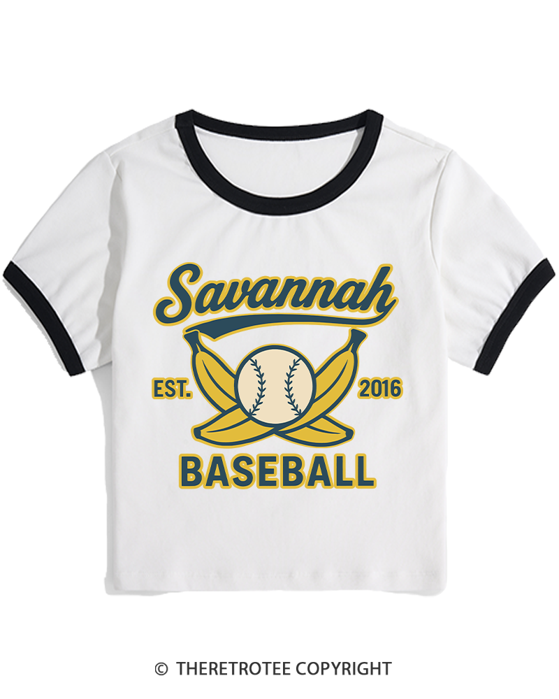 TheRetroTee Retro Savannah Baseball 2010s Women's Ringer T-shirt