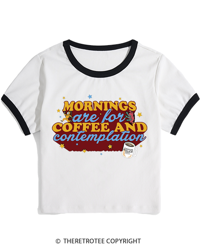TheRetroTee Coffee Contemplations 1980s Women's Ringer T-shirt