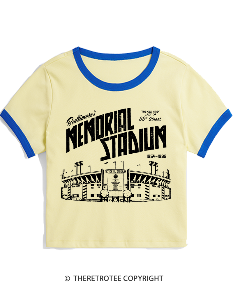 TheRetroTee Memorial Stadium 1950s Women's Ringer T-shirt