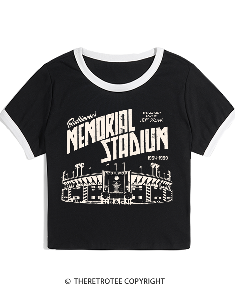 TheRetroTee Memorial Stadium 1950s Women's Ringer T-shirt