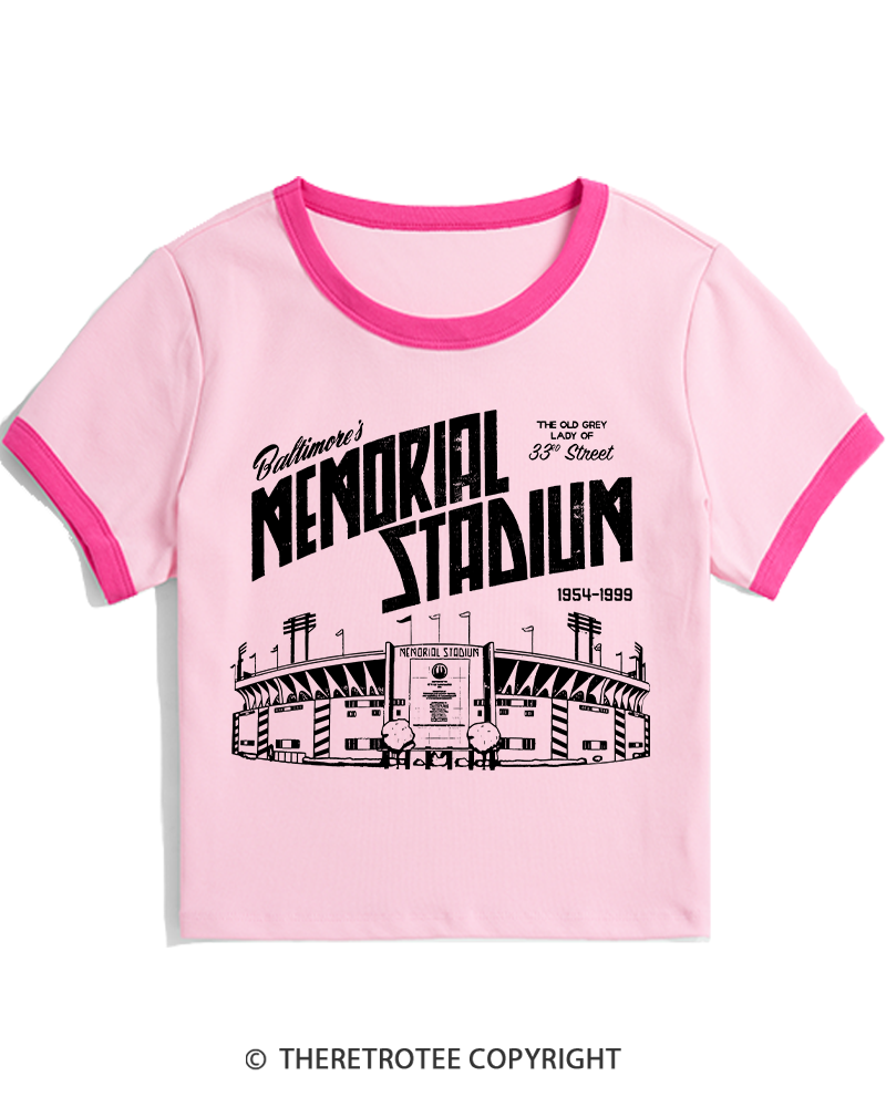 TheRetroTee Memorial Stadium 1950s Women's Ringer T-shirt