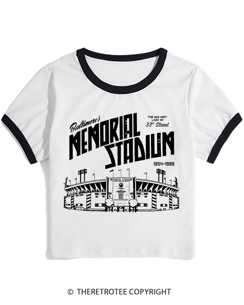TheRetroTee Memorial Stadium 1950s Women's Ringer T-shirt